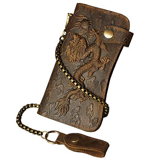 Best Checkbook: Le'aokuu Mens Genuine Leather Bifold Chain Wallet