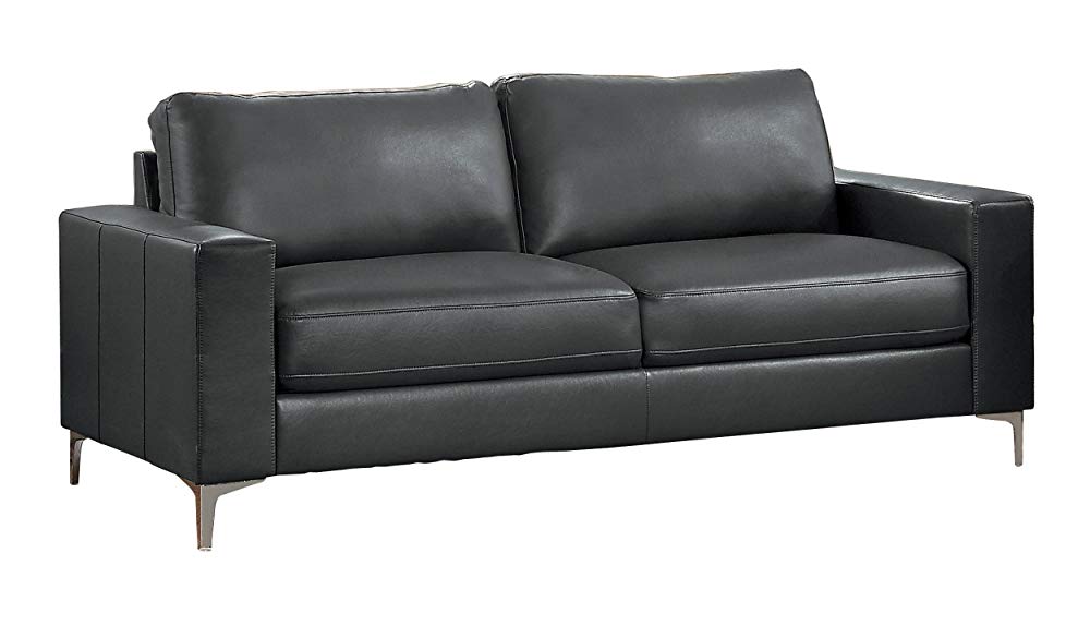 Homelegance Track Arm Sofa with Metal Accent Leg Leather Gel Match, Grey