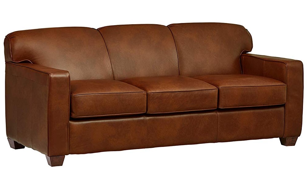 gold top-grain leather sleeper sofa