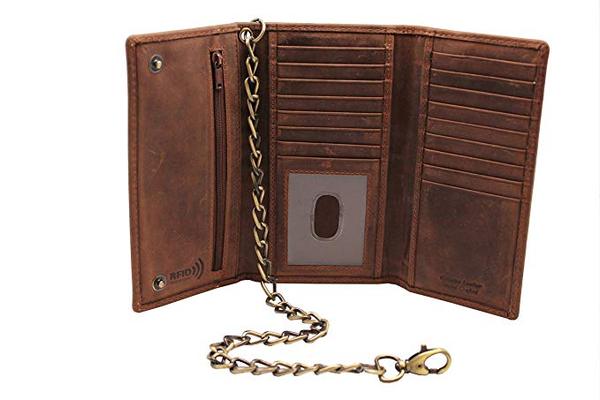 Best Chain: Juzar Tapal Collection Men's Trifold Crazy Horse Leather Wallet with Chain
