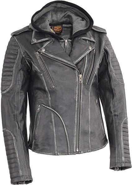 Best Overall: Milwaukee Leather Women's Rub-Off M/C w/Full Hoodie Jckt Liner-Black-Large
