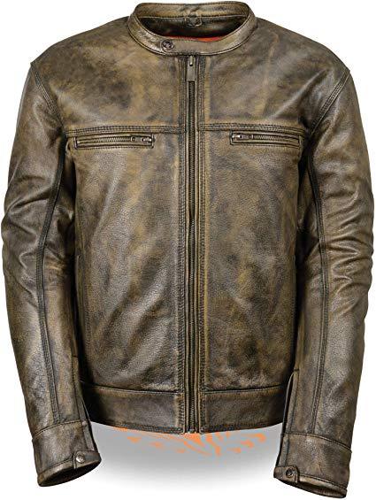 Milwaukee Men's Distressed Brown Leather Motorcycle Jacket