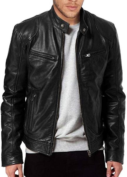 Best for Biker: The Leather Factory Men's Black Genuine Lambskin Leather Motorcycle Jacket