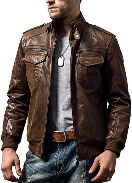 Best Value: FLAVOR Mens Retro Brown Leather Motorcycle Jacket