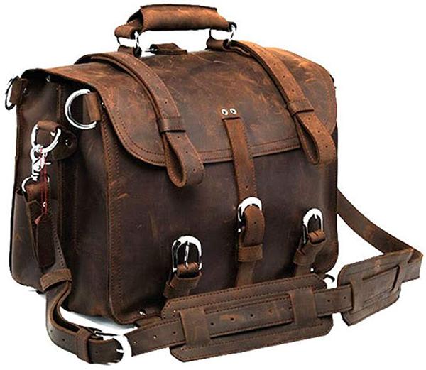 Best Overall: Polare Men's Full Grain Leather 16'' Briefcase Shoulder Messenger Bag Fit 15.6'' Laptop