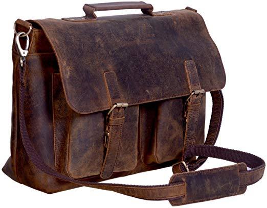 Best For Office Worker. KomalC Leather 15 Inch Retro Leather Laptop Messenger Bag