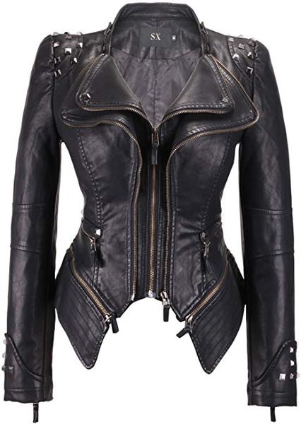 Best For Biker: chouyatou Women's Fashion Studded Perfectly Shaping Faux Leather Jacket