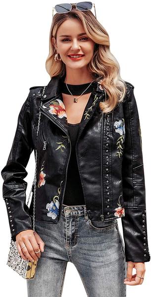 Best Style: BerryGo Women's Floral Embroidered Faux Leather Jacket