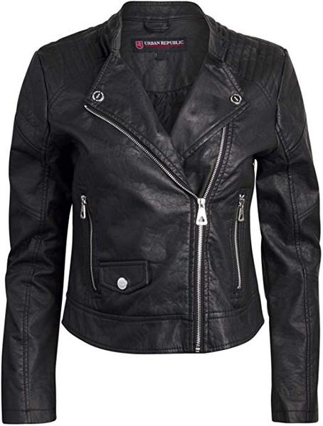 Best Budget: Urban Republic Women Faux Leather Motocycle Jacket with Studded Detailing