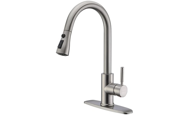 WEWE Single Handle High Arc Brushed Nickel Pull Out Kitchen Faucet