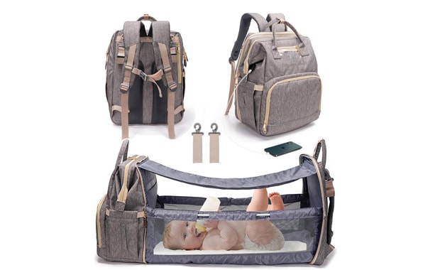 Manrany Foldable Travel Bassinet 3-in-1 Baby Diaper Backpack