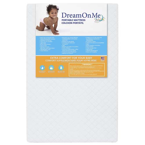 Best portable crib mattress: Dream On Me, Sunset 3” Extra Firm Fiber Portable Crib Mattress
