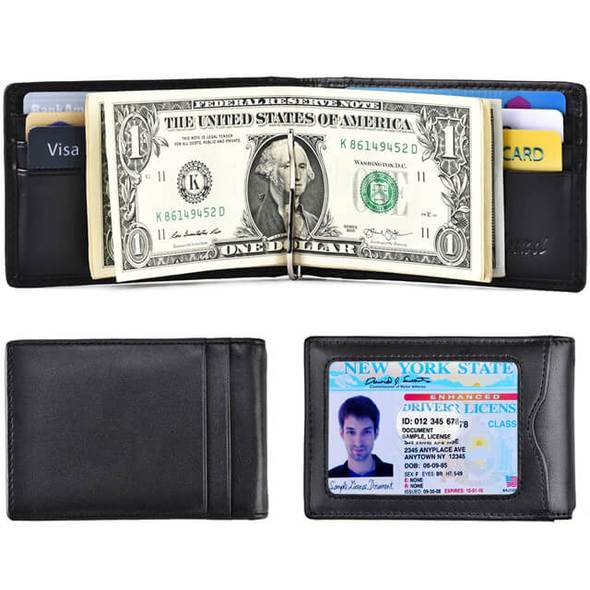 Slim Leather Bifold Wallet with Money Clip